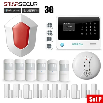 Smarsecur fank alarm system G90BPLUS Menuen GSM-Hjem Ubuden gæst Sirene Alarm System 720P HD IP-Kamera WiFi+Udendørs Flash Sirene