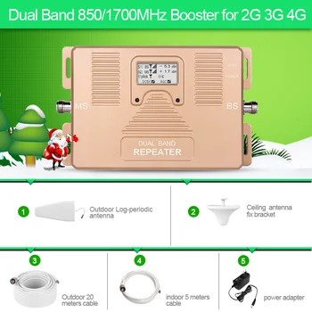 Smart DUAL-BAND 2G/3G +4G mobiltelefon signal Booster 850/AWS1700/2100mhz mobiltelefon signal forstærker trådløse signal forstærker kit