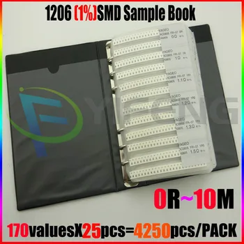 SMD 1206 Modstand Prøve Book 1% Tolerance 170valuesx25pcs=4250pcs Modstand Kit 0R~10M 0R-10M