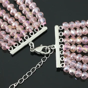 Smuk 7 rækker halskæde øreringe pink runde efterligning shell pearl glas perler, abacus unikke design kvinder smykker sæt B1295