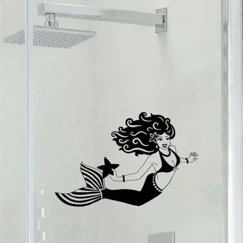 Smuk Havfrue Badeværelse Glas Mærkat Badeværelse Toilet Vinyl Dekorative Glas Decals 2WS0062