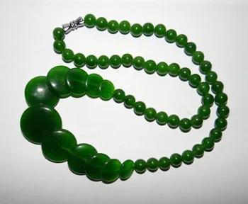Smuk kina jade Perler halskæde Grøn farve udsøgte håndlavet 17 tommer