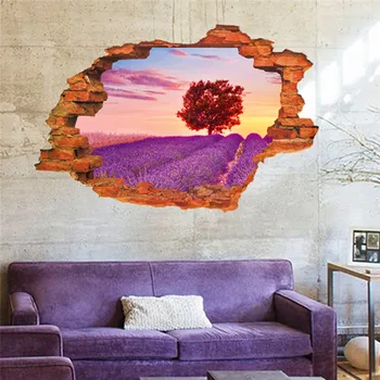 Smuk Lavendel Sky Tree 3D-vinduet er der udsigt wall sticker kreative hul landskab, natur, kunst, indretning, stue blomst butik