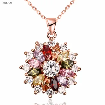 Smuk rose guld farve blomst halskæde med AAA-crystal zircon kvinde mode kjole Smykker julegave Collier