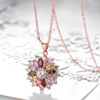 Smuk rose guld farve blomst halskæde med AAA-crystal zircon kvinde mode kjole Smykker julegave Collier