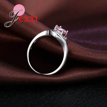 Smukke AAA Østrigske Krystal Elegante vielsesringe Kvinder Brude Engagement Pink CZ 925 Sterling Sølv Ringe Engros