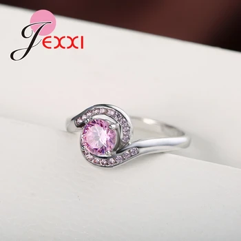 Smukke AAA Østrigske Krystal Elegante vielsesringe Kvinder Brude Engagement Pink CZ 925 Sterling Sølv Ringe Engros