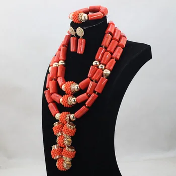 Smukke Indiske Brude Coral Statement Halskæde Sæt Bryllup Nigerianske Coral Perler, Halskæde Sæt Kvinder Smykker Sæt QW11477