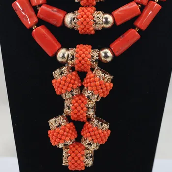 Smukke Indiske Brude Coral Statement Halskæde Sæt Bryllup Nigerianske Coral Perler, Halskæde Sæt Kvinder Smykker Sæt QW11477