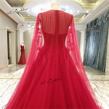 Smukke Røde Blonder brudekjoler Vestidos de Noiva Prinsesse Bryllup Operationskitler Perler Vintage Bride Dress 2018 3/4 Ærme Custom Made