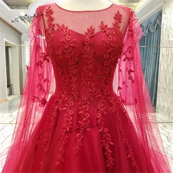 Smukke Røde Blonder brudekjoler Vestidos de Noiva Prinsesse Bryllup Operationskitler Perler Vintage Bride Dress 2018 3/4 Ærme Custom Made