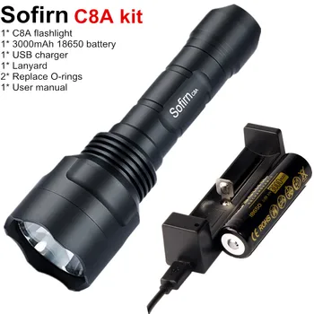 Sofirn C8A Kit Taktisk LED Lommelygte 18650 Cree XPL2 Kraftfulde 1750lm Flash light High Power Torch Light med Batteri Oplader