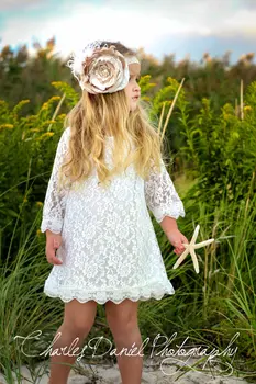 Soft Hvid blomst piger blonde kjole,Blonder Kjole til spædbørn,småbørn & piger boho blomst pige kjole,brudekjole