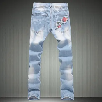 Sokotoo Mænds mode patchwork hul slidte jeans slim fit Afslappet denim tigger bukser, Lange bukser