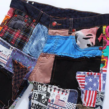 Sokotoo Mænds patchwork splejset rippet denim jeans Mandlige mode slank farvede plaster knapper flyve lige bukser Gratis fragt