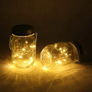 Solar-drevne Mason Jar Lys (Mason Jar & Håndtag i prisen),10 Pærer Advare Hvid Krukke Hængende Lys,udsigt til Have, Udendørs Sol Lanterner