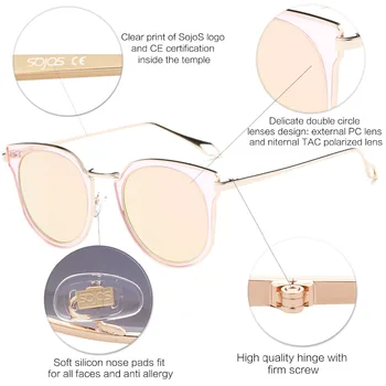 Solbriller Kvinde Runde Vintage Spejl Linser UV-Beskyttelse, hverken i Polariserede stik Unisex Fest Sommer Briller Oculos De Sol SojoS SJ1057