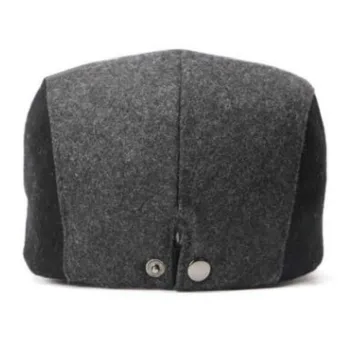 Som i brusebad sort grå, varm uld vinter beret justerbar patchwork solid farve mandlige toppede cap gamle mænd, fladskærms hat caps