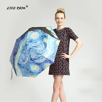 SOM REGN Van Gogh-Maleri Paraply Regn Kvinder Automatisk Parasoller Vindtæt Berømte Mærke Solen Regn Paraply UBY01