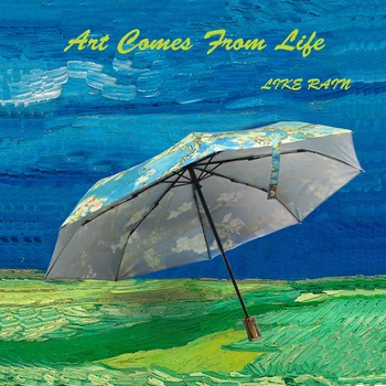 SOM REGN Van Gogh-Maleri Paraply Regn Kvinder Automatisk Parasoller Vindtæt Berømte Mærke Solen Regn Paraply UBY01
