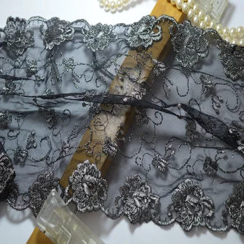Somelace 20cm bredde-(2yds/masse)sort gaze sølv blomster Broderier og blonder trim til klæder og bryllup dekoration-163209