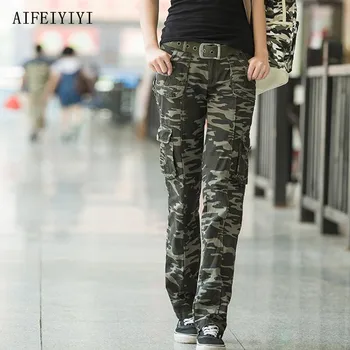 Sommer-Efterår Kvinder Træning Casual Militær Camouflage Cargo Jeans, Bukser, Denim Overalls Damer Lige Multi-pocket-Bukser