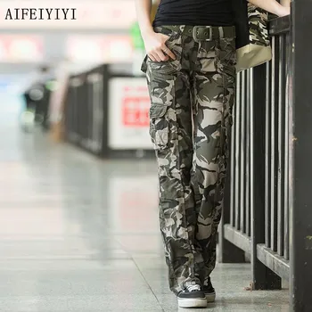 Sommer-Efterår Kvinder Træning Casual Militær Camouflage Cargo Jeans, Bukser, Denim Overalls Damer Lige Multi-pocket-Bukser
