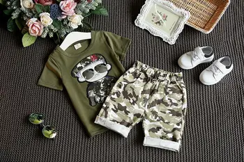 Sommer for Børn Boy Tøj Sæt Kids 2stk Korte Ærmer T-Shirt, Barn Passer Camouflage Shorts Barn Tøj der Passer