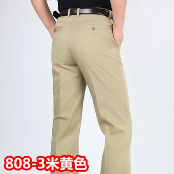 Sommer stil tynd mænds casual bukser med høj talje bomuld mænd løs lige lange dragter bukser midaldrende Business fritids bukser