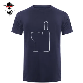 Sommer Vin Glas Og en Flaske T-Shirt Mode O-hals kortærmet Bomulds T-Shirt til Mænd Tøj Toppe
