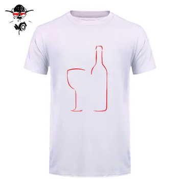 Sommer Vin Glas Og en Flaske T-Shirt Mode O-hals kortærmet Bomulds T-Shirt til Mænd Tøj Toppe