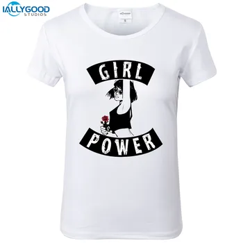 Sommeren Girl Power Steg T-Shirt Kvinder Sort Brev Trykt T-Shirt Tee Blød Kortærmet Hvide Toppe S1616