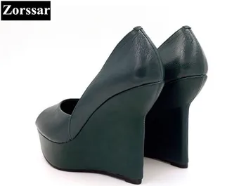 Sommeren kvinde sko platform kile sandaler kvinder høje hæle sko Grøn, sort 2017 NY Ægte læder dame peep toe pumper