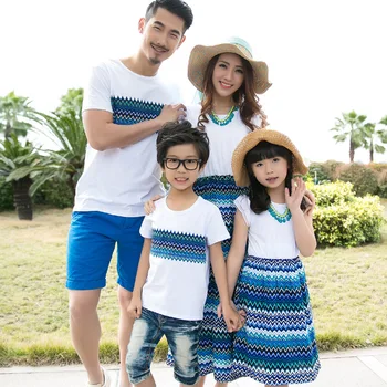 Sommeren mor datter kjole bohemia kjole holiday beach dress familie matchende outfit modal blå familie tøj barsel kjole