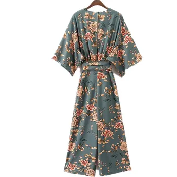 Sommeren Vintage Etniske Blomst Trykt Kimono Buksedragt Kvinder 2017 Nye Mode Konjunktion Kimono Femme Blusa