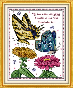 Sommerfugle, blomster, natur diy malerier 11CT tælles print på lærred DMC Cross Stitch kits 14 CT håndarbejde Sæt broderi
