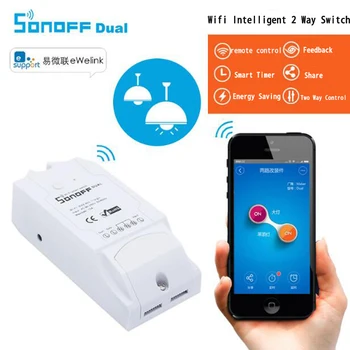 Sonoff Dobbelte WiFi Smart Switch, Trådløs Fjernbetjening Timing Smart Home Automation-Modul 2 knappen til at Skifte Kanal Via IOS Android
