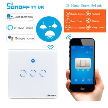 Sonoff T1 3 Bande WiFi Wireless Timer Switch & RF-86 Type UK Smart Væggen Tryk lyskontakten Netværk Fjernbetjening Smart Home