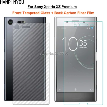 Sony Xperia XZ Premium-2 Stk= Blød Tilbage Carbon Fiber Film + Ultra Tyndt Klart Premium Hærdet Glas Foran Skærmen Protector