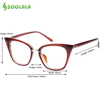 SOOLALA Cat Eye Briller til Læsning Overdimensionerede Kvinder Mænd Læsning Briller +0.5 0.75 1.0 1.25 1.5 1.75 2.0 2.25 2.5 2.75 3.0 3.5 4.0