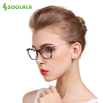 SOOLALA Kvinders Mode Designer Cat Eye Briller Rammer med Metal-Arme Læsning Briller Kvinder Anti-træthed-Brillerne Oculos