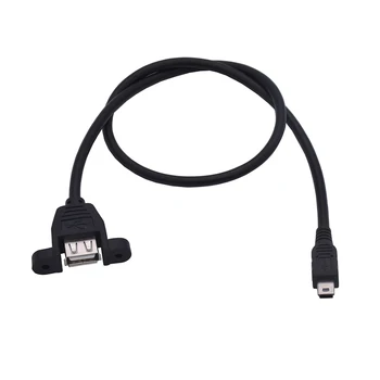Sort 50cm Mini-USB-5pin han til USB 2.0 B Kvindelige Socket Printerens Panel Mount Kabel forlængerkabel