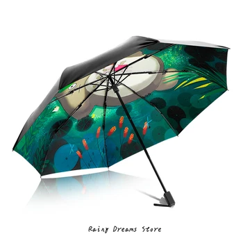 Sort Anime Totoro Olie Maleri Paraply Regn Sol Kvinder Ghibli Parasol Plegable Paraguas Mujer Parapluie Guarda Chuva Totoro