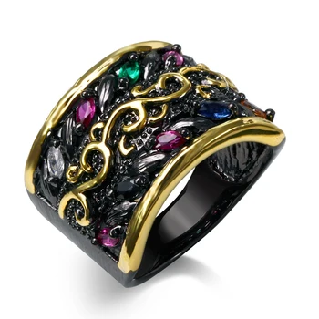 Sort farve Ringe til pige cubic zircon farverige sten finger Ring mode smykker Gratis forsendelse i fuld størrelse