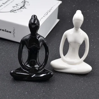 Sort Hvid Kvinder Skulptur Zen Yoga Ornament Keramik Statue Miniature Hjem Dekorative Figur