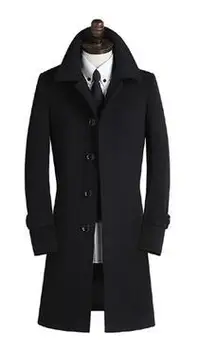 Sort khaki grey 2018 efteråret herre skyttegrav frakke herre cashmere frakke casual lange slanke design vinter uld frakke mænd tøj S - 9XL