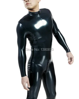 Sort latex mandlige bodysuit gummi latex fetish kostumer til mand
