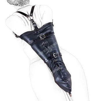 Sort læder harness hånd, arm bundet bælte taske cosplay slave begrænsninger bdsm tortur enhed sex produkter til kvinde fetish bære