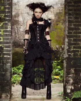 Sort Multilayer Blonder Lang Victorianske Burlesque Kostumer Gotiske Steampunk Tøj Nederdel Sexet Nederdele Til Kvinder Matchende Corset