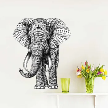Sort og Hvid Detaljeret Elefant Retro wallsticker Decal Dyr Kunst Soveværelse Vinyl Decals Selvklæbende Tapet i Hjemmet Indretning